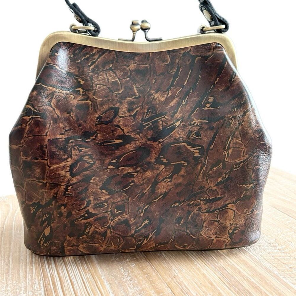 Patricia Nash Laureana Frame Kiss Lock Satchel Bag Purse Abstract Animal Print - Picture 3 of 8